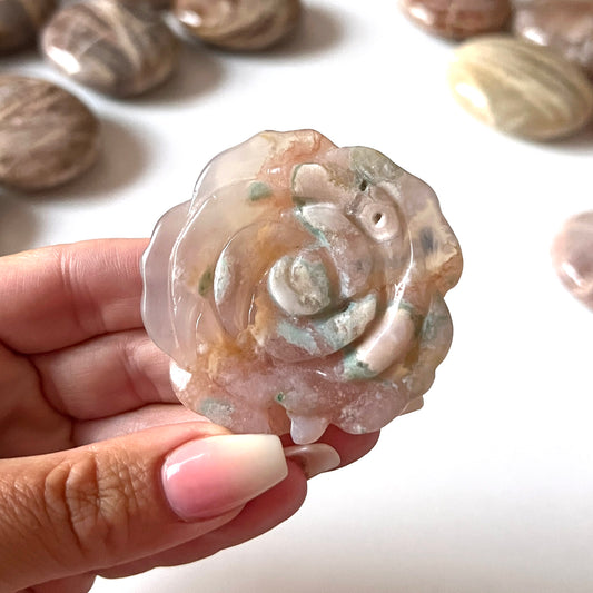 Green Flower Agate Rose Carving