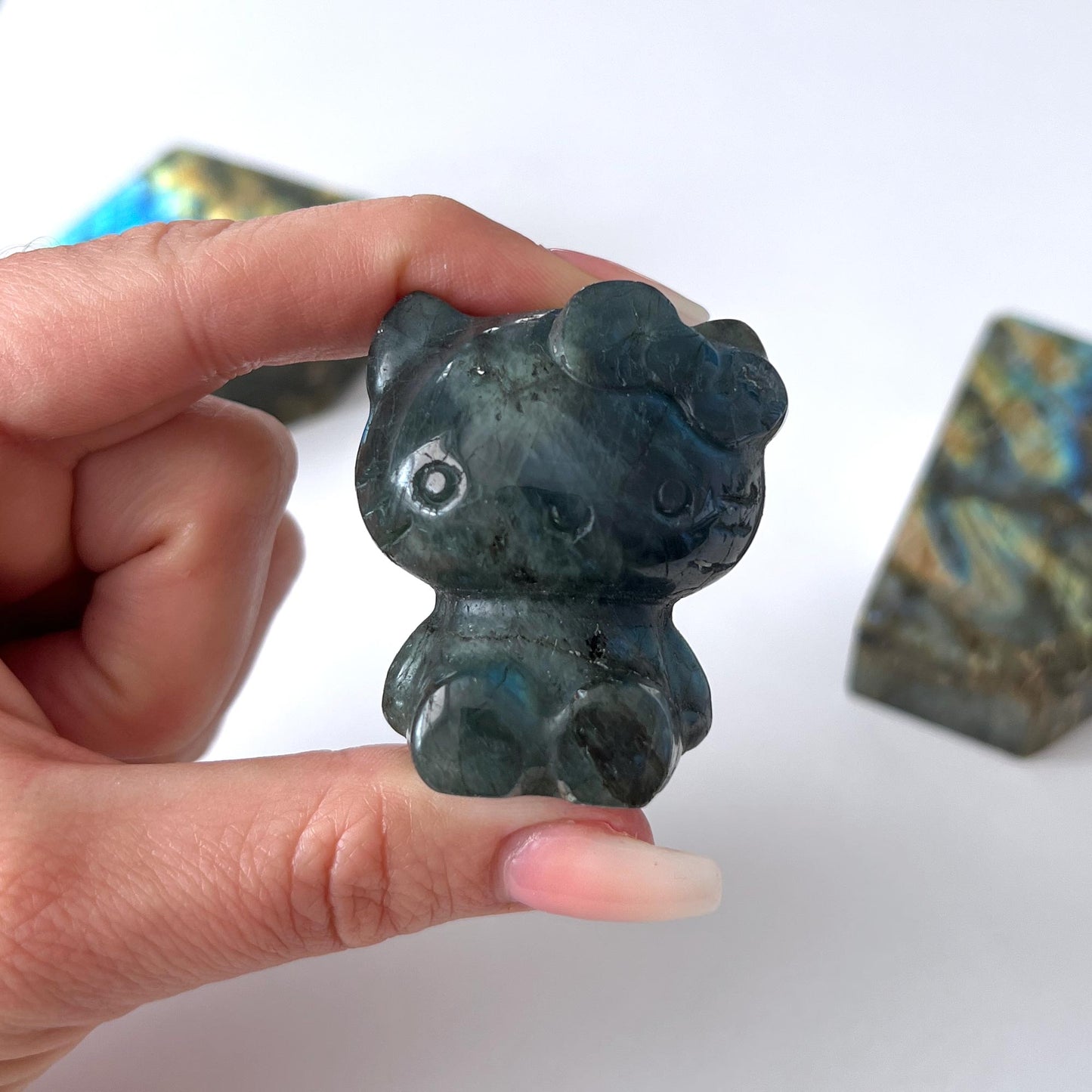 Labradorite Hello Kitty Carving