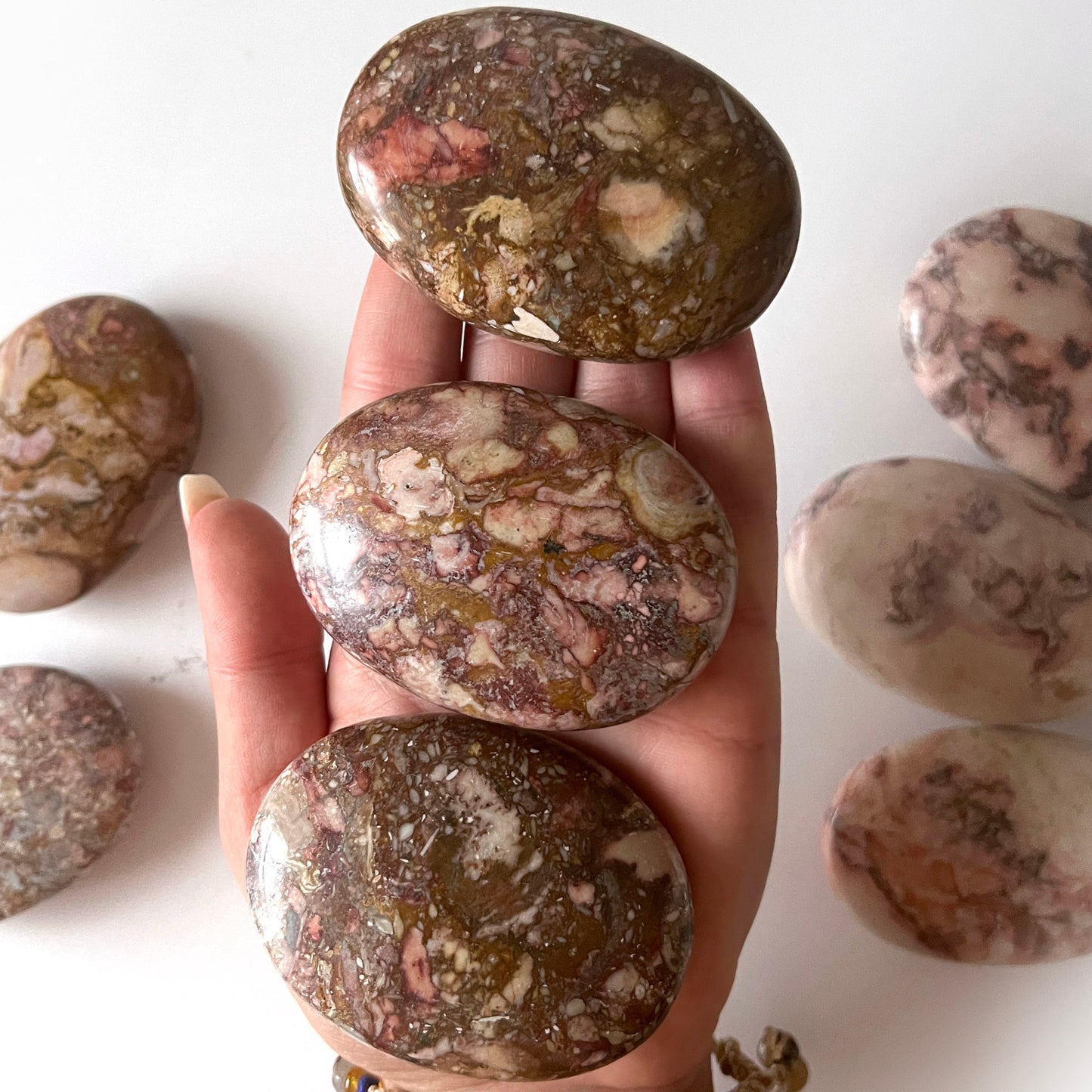 Porcelain Pink Jasper Palm Stone