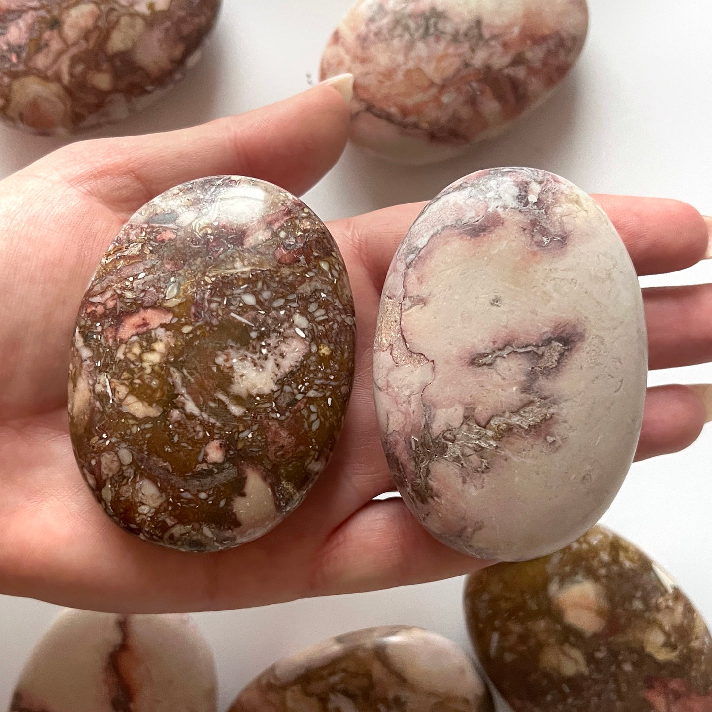 Porcelain Pink Jasper Palm Stone