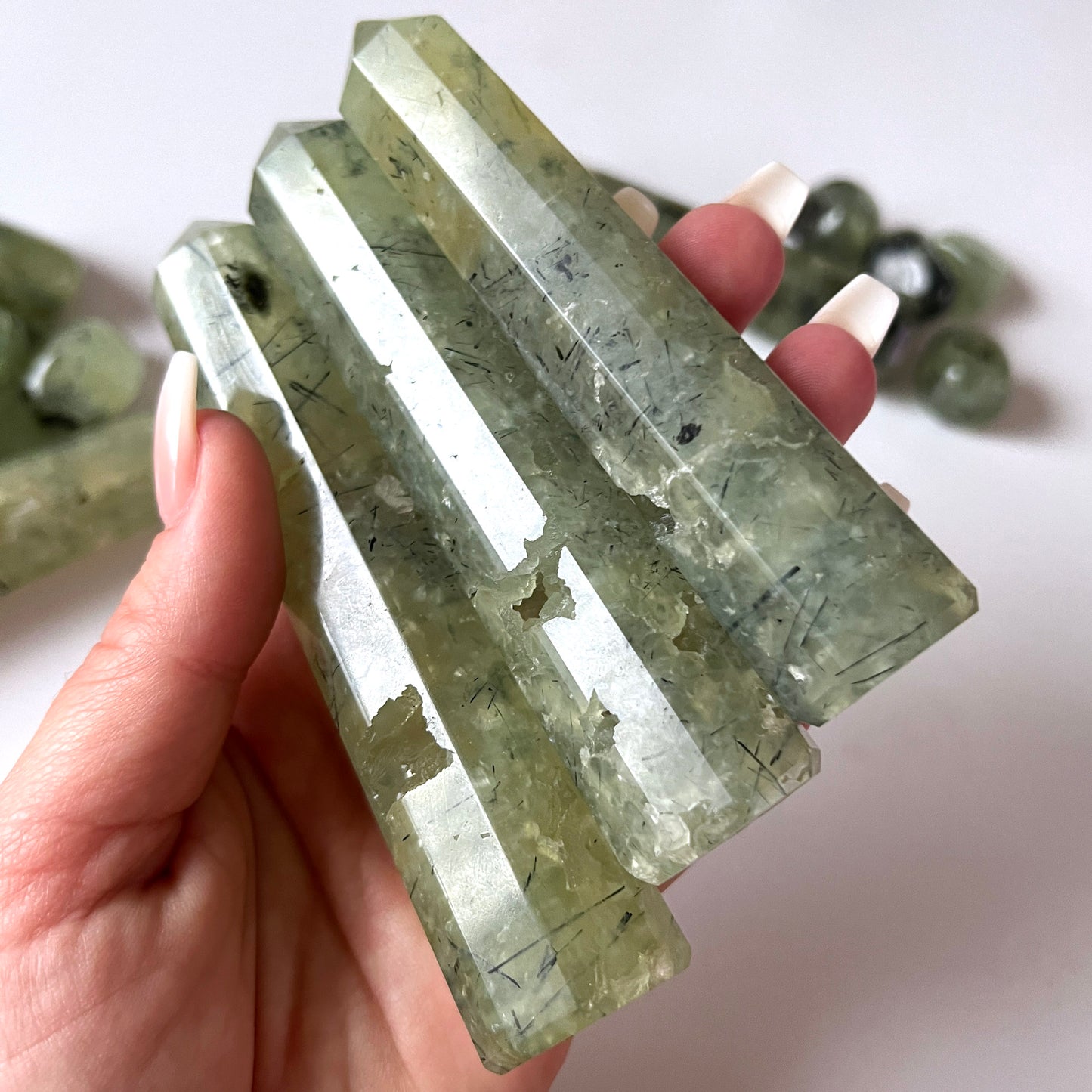 Prehnite Faceted Tower