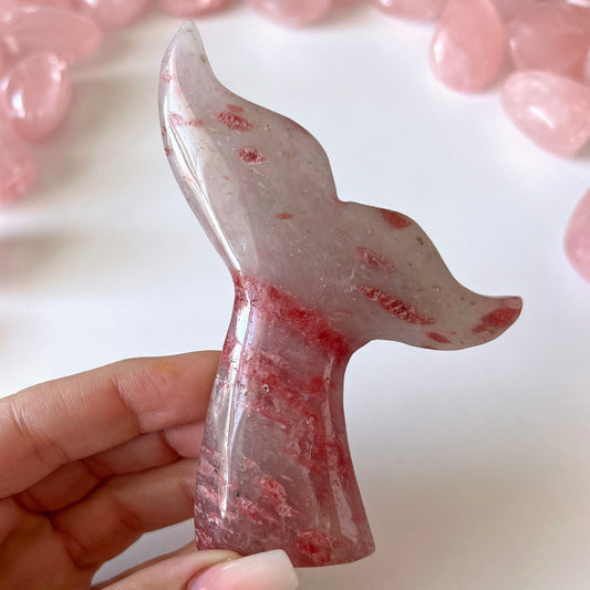 Rhodonite in Quartz Mermaid Tail Carving