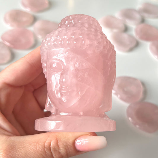 Rose Quartz Buddha Head Carving