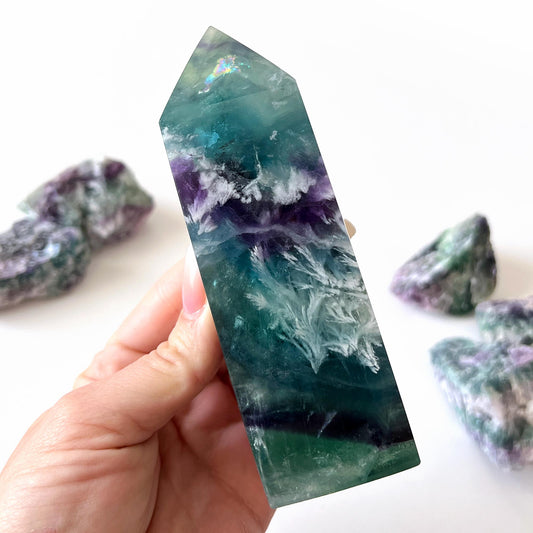 Snowflake Rainbow Fluorite Tower
