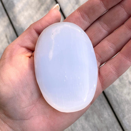 Selenite Palmstone | Meditation Palm Stone | Crown Chakra - Sole Luna