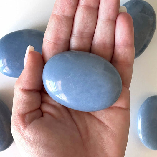 INTUITION Angelite Palm Stone | Astral Travel | Spirit Guides | Guardian Angels | Spirit Connection - Sole Luna