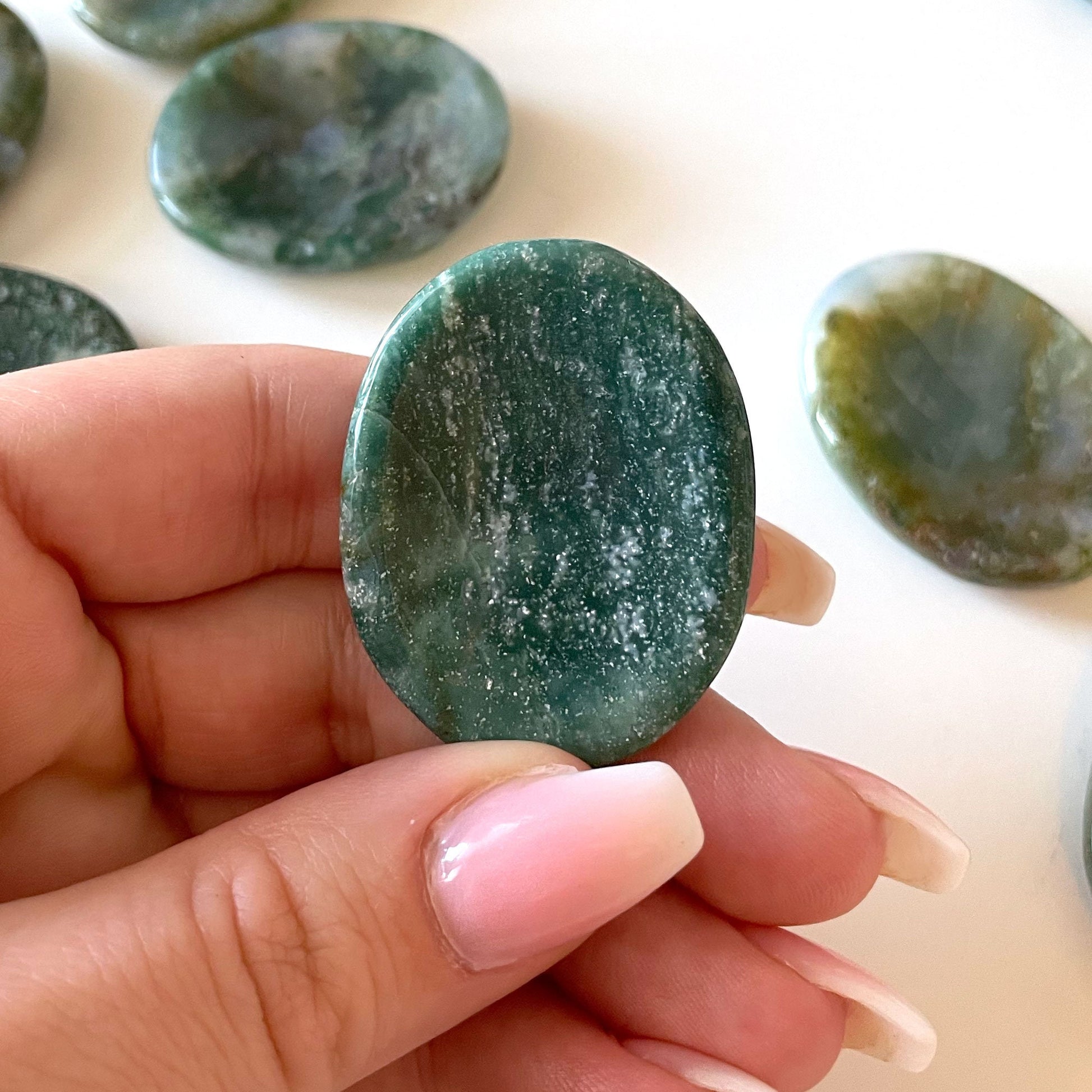 PROSPERITY | Moss Agate Worry Stone | New Beginnings | Abundance - Sole Luna