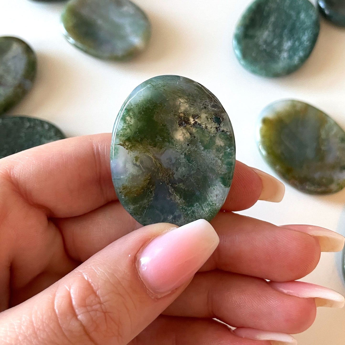 PROSPERITY | Moss Agate Worry Stone | New Beginnings | Abundance - Sole Luna