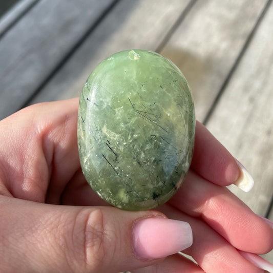 INNER KNOWING Prehnite Palmstone | Aura Cleansing | Prophetic Powers | Heart Healing - Sole Luna