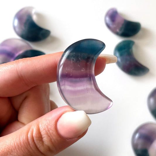 Crescent Moon Rainbow Fluorite Crystal | Crown Chakra | Meditation | Intuition - Sole Luna