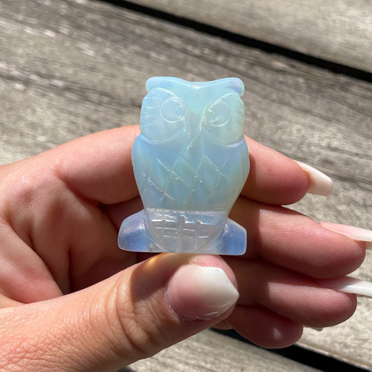 Opalite Carved Owl | Opalite Glass Owl | Owl Wisdom Carving - Sole Luna