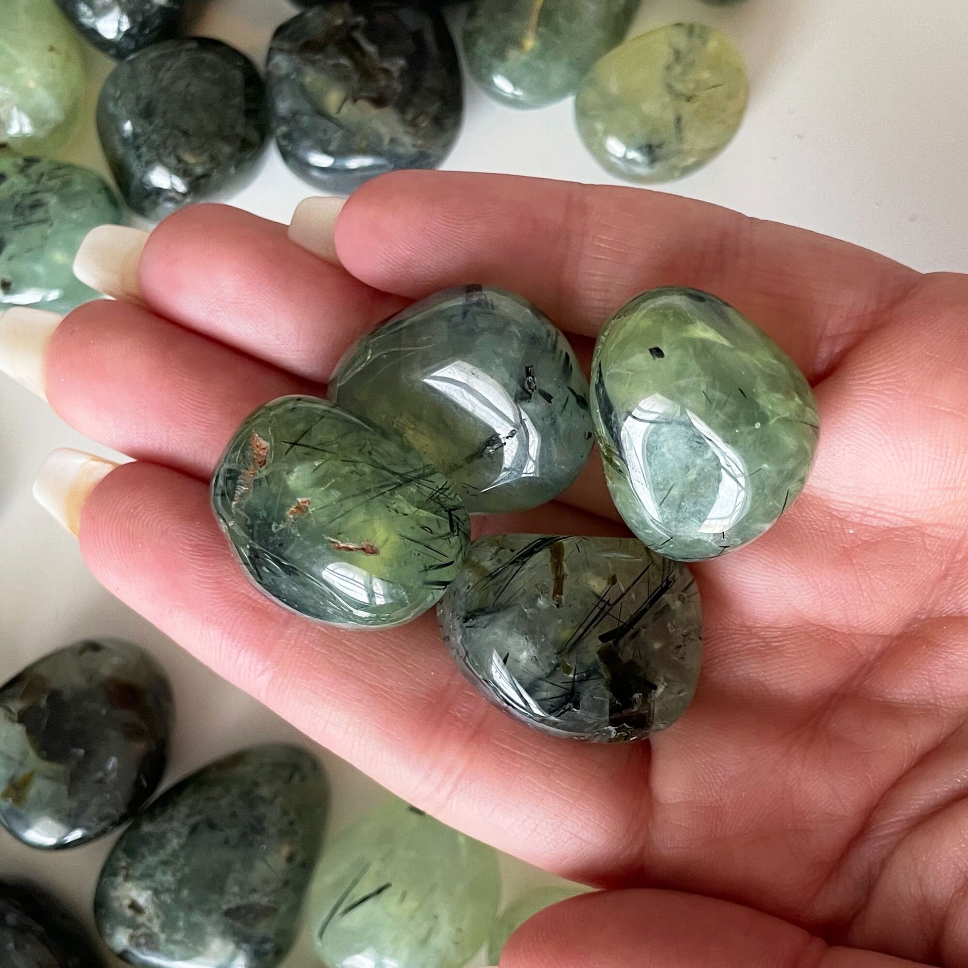 INNER KNOWING Prehnite Tumbled Stone | Aura Cleansing | Prophetic Powers | Heart Healing - Sole Luna