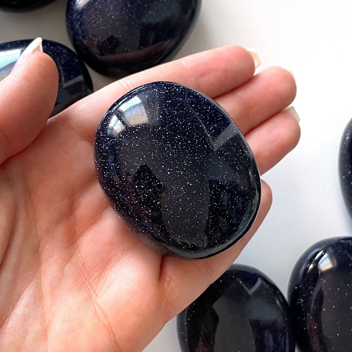Blue Goldstone Palm Stone | Protection Crystal |  | Uplifting | Money | Power - Sole Luna