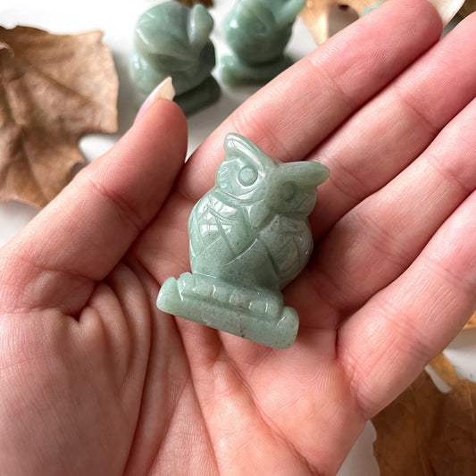 Green Aventurine Carved Owl | Good Luck Crystal | Opportunity | Prosperity | Abundance - Sole Luna