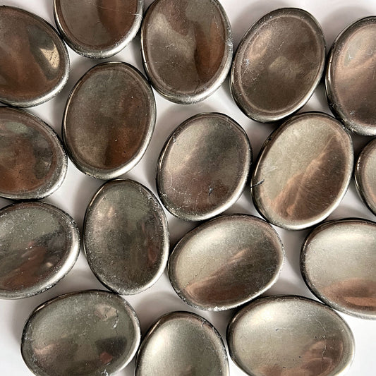 WEALTH Pyrite Worry Stone | Prosperity | Abundance | Willpower | Protection | Negative Vibe Blocker - Sole Luna