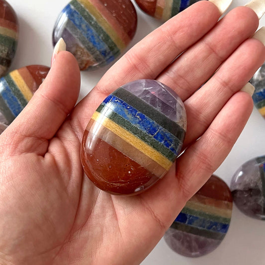 CHAKRA BALANCING | Seven Chakra Bonded Palm Stone | Meditation Crystal | Reiki Stone - Sole Luna