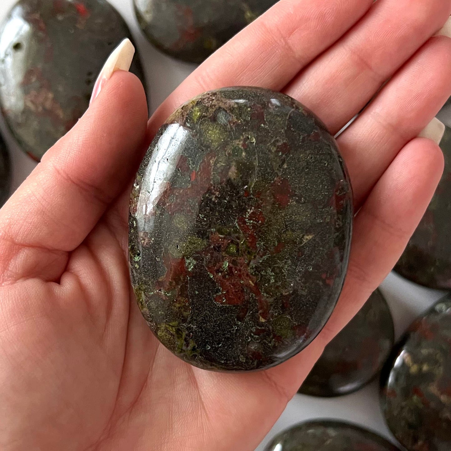 LARGE Dragon Blood Jasper Palm Stone | Kundalini Energy | Stone of Purpose | Meditation Crystal - Sole Luna