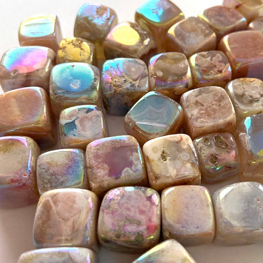 Aura Flower Agate Tumbled Cube - Sole Luna