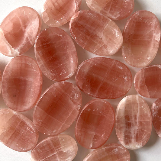 LARGE Rose Calcite Worry Stone | Self-Love | Relationship Harmony + Trust | Inner Peace | Tenderness | Heart Healing | Authenticity - Sole Luna