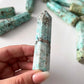 Peruvian Turquoise Faceted Tower | Peruvian Chrysoprase Obelisk | Truth | Communication | Protection | Optimism | Calming - Sole Luna