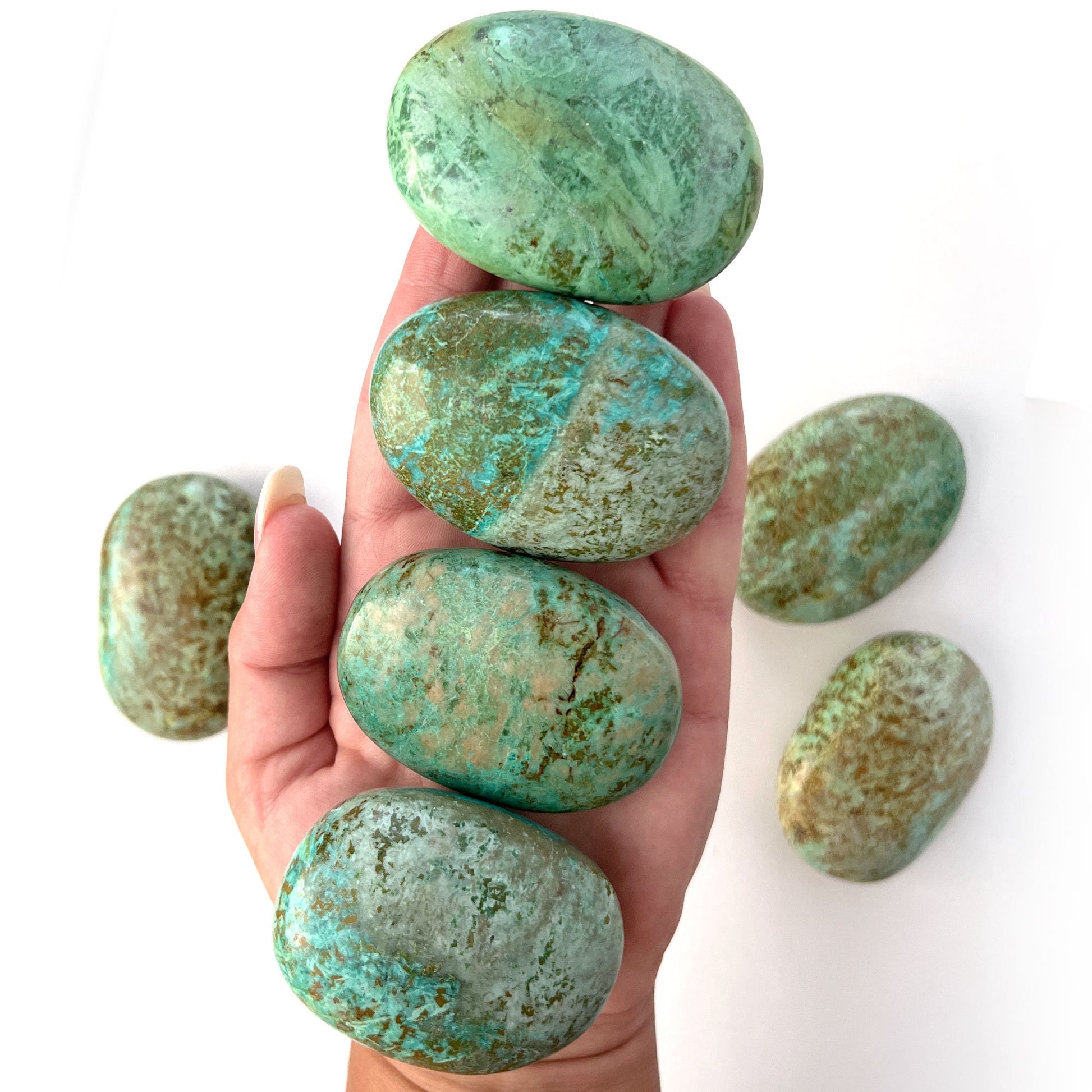 EARTHY Dark Peruvian Turquoise Palm Stone | Chryscolla | Truth | Communication | Protection | Optimism | Calming - Sole Luna