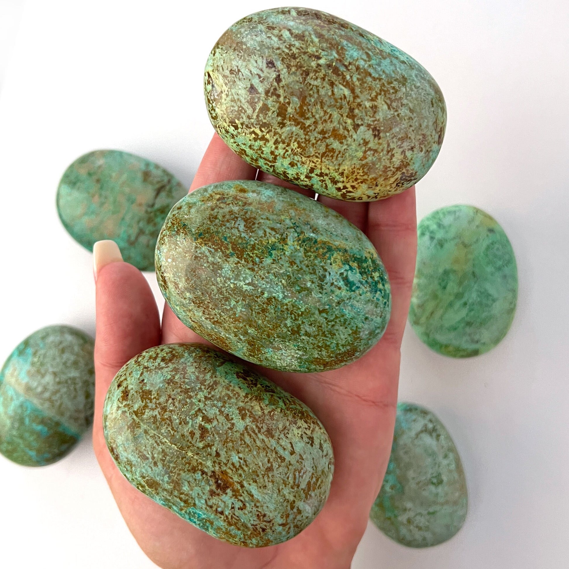 EARTHY Dark Peruvian Turquoise Palm Stone | Chryscolla | Truth | Communication | Protection | Optimism | Calming - Sole Luna