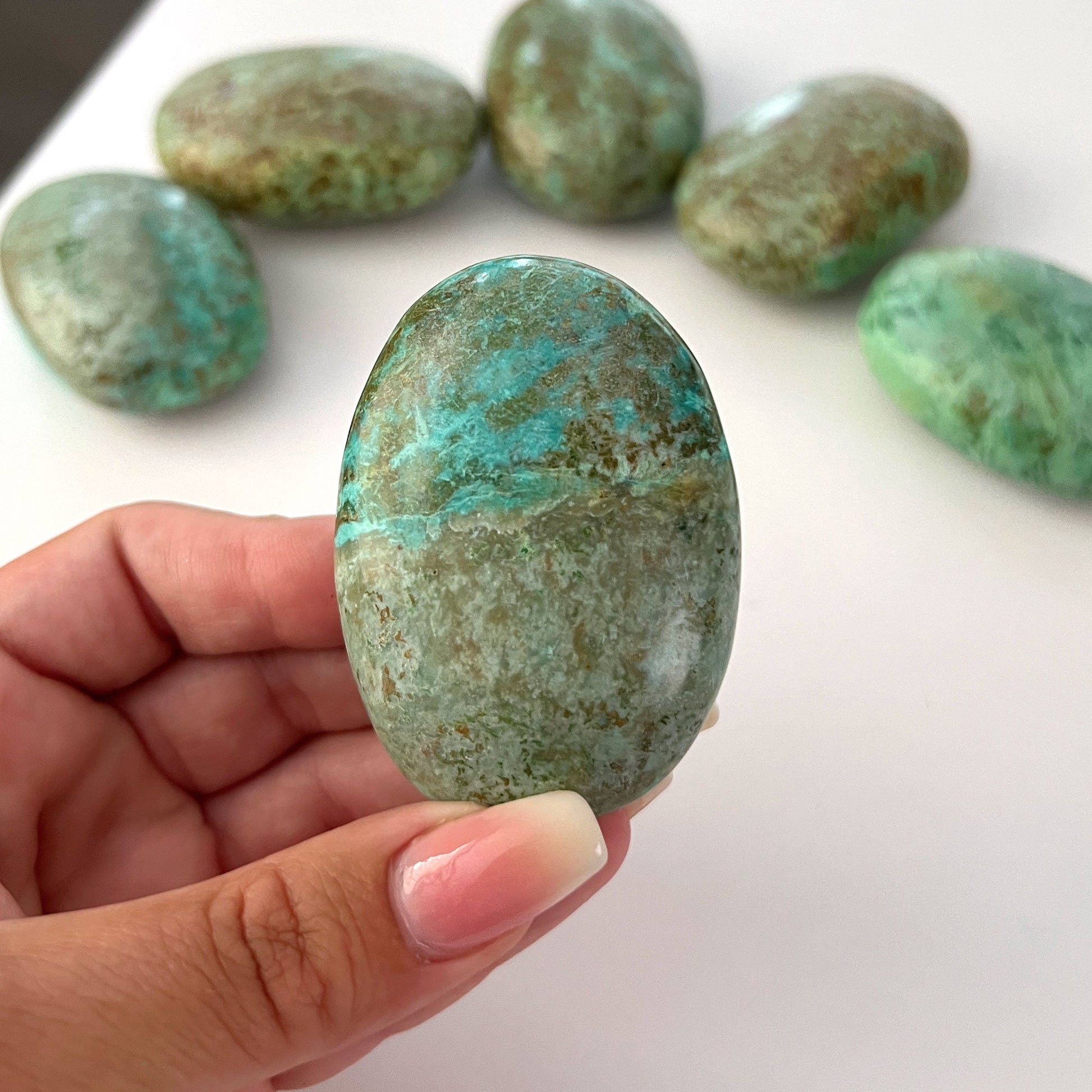 EARTHY Dark Peruvian Turquoise Palm Stone | Chryscolla | Truth | Communication | Protection | Optimism | Calming - Sole Luna