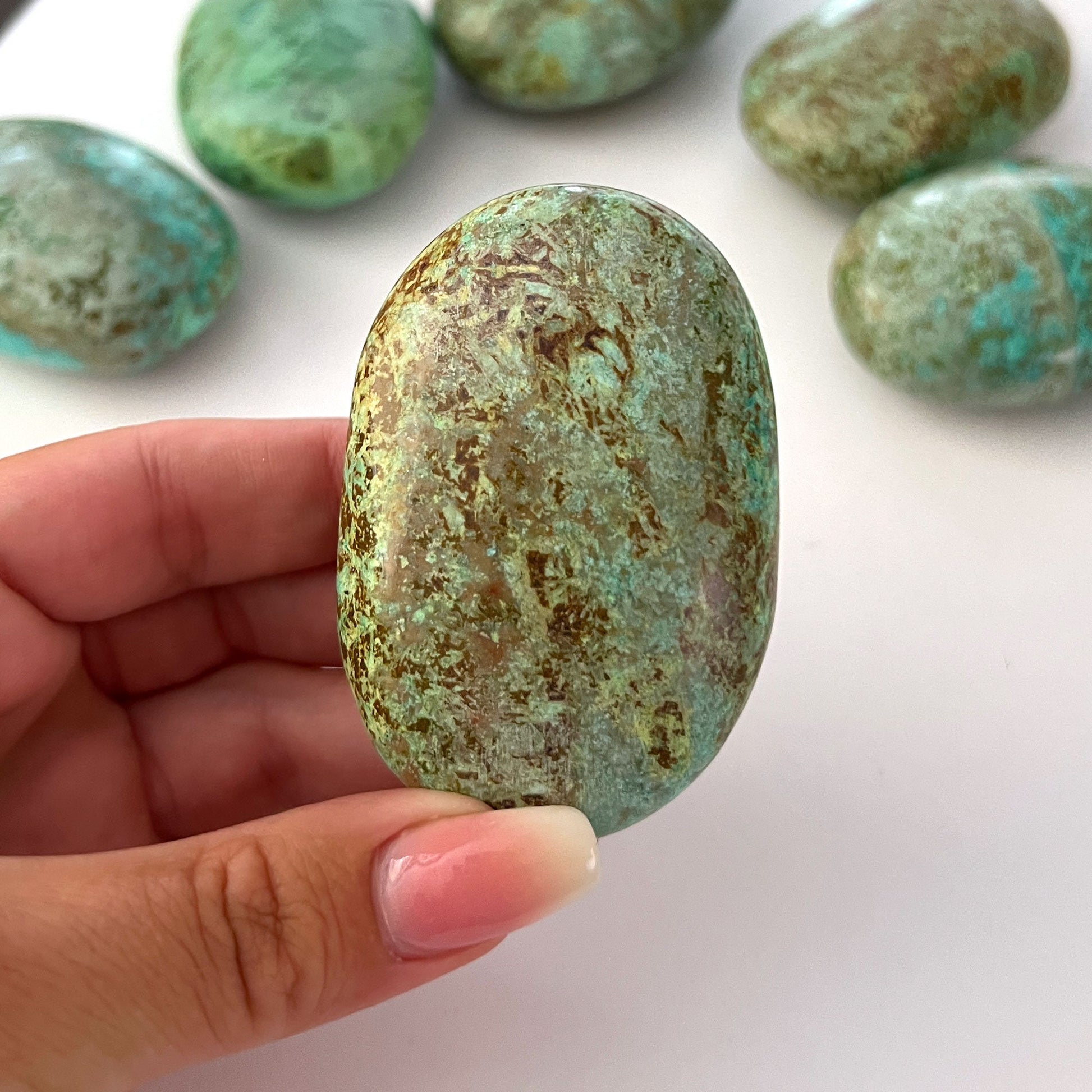 EARTHY Dark Peruvian Turquoise Palm Stone | Chryscolla | Truth | Communication | Protection | Optimism | Calming - Sole Luna